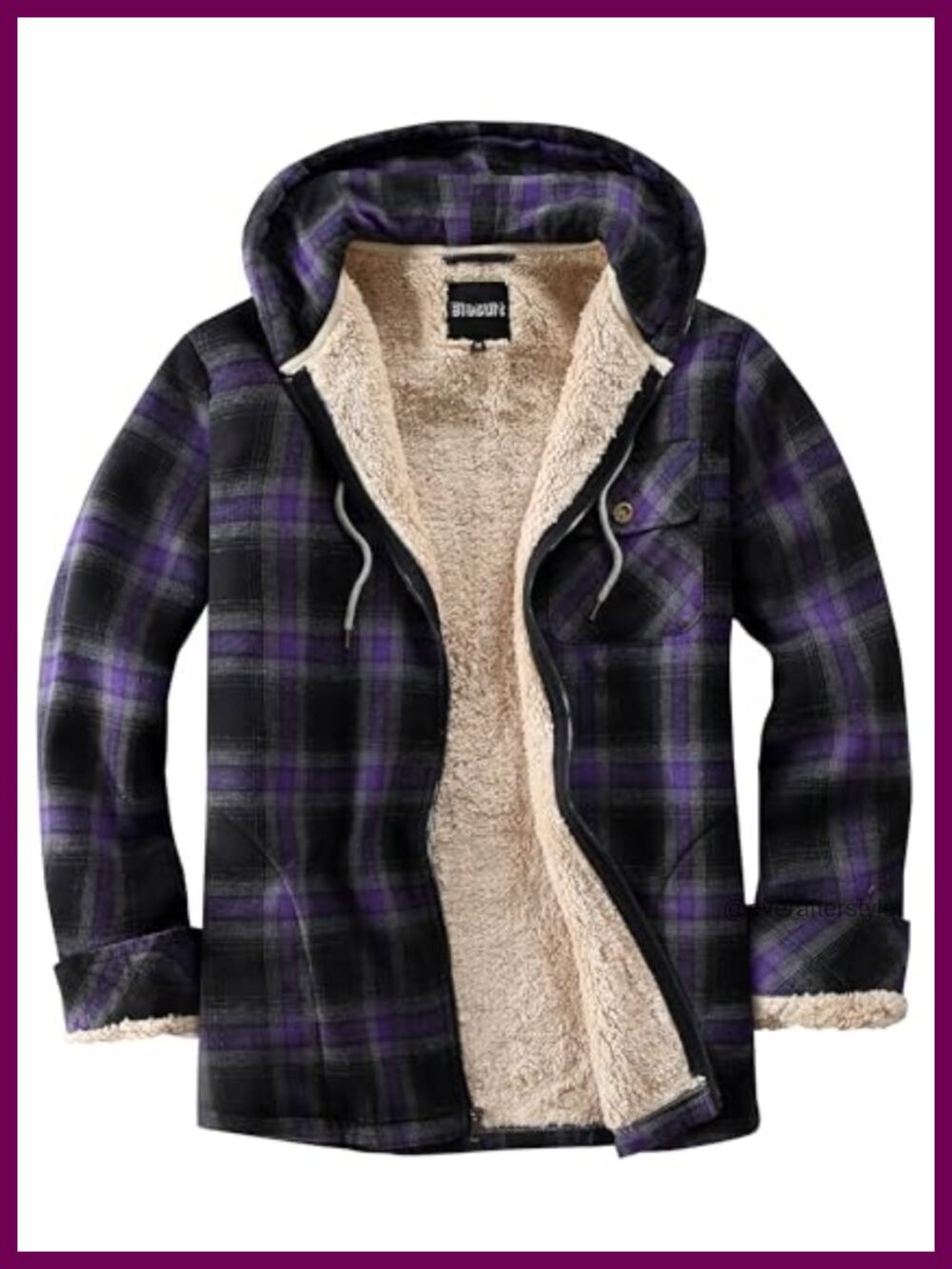 Fleece Lined Plaid Full Zip Hooded Jacket Sherpa Outwear